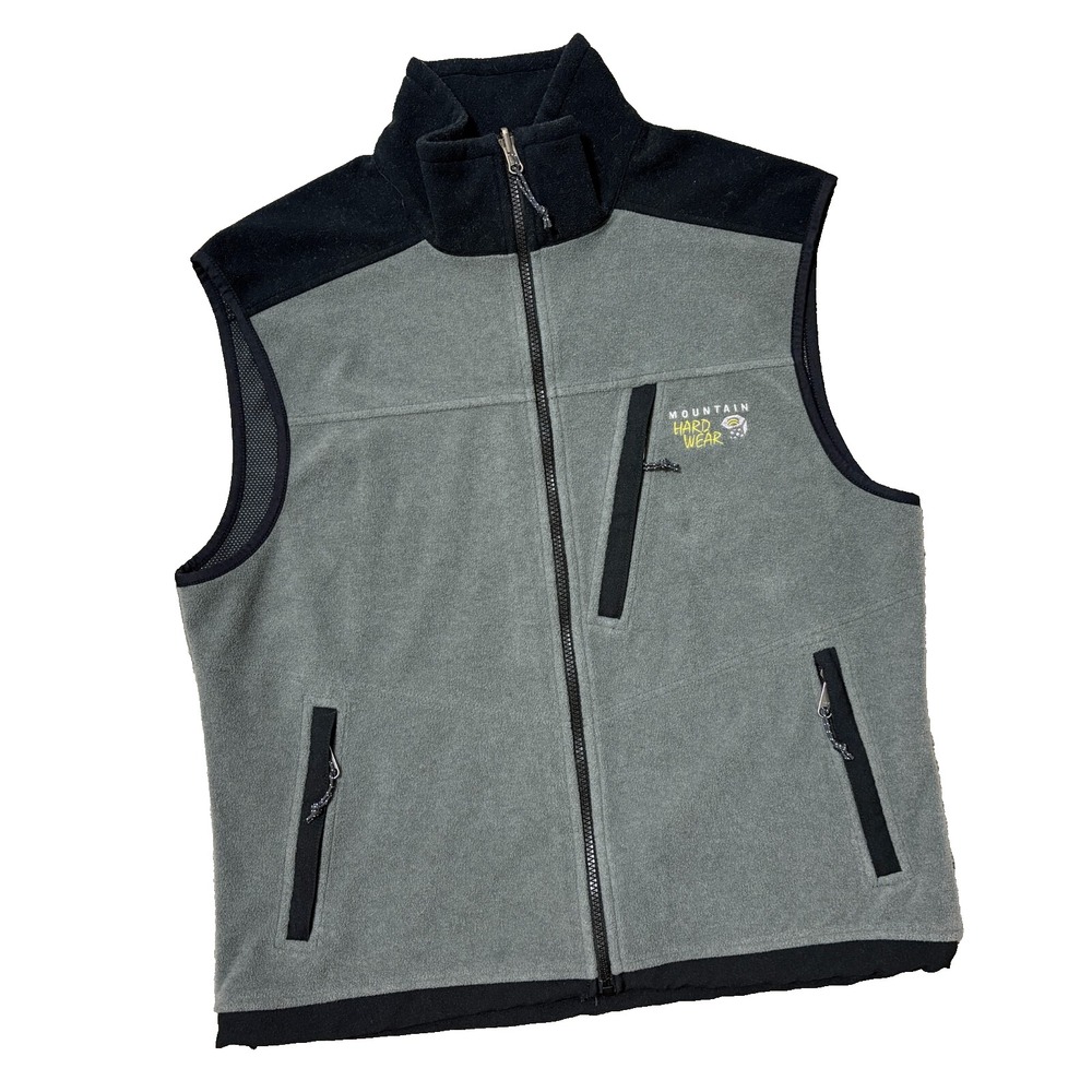 Mountain Hardware Vest Mens Large Black Gray Windstopper Fleece Full Zip Pockets